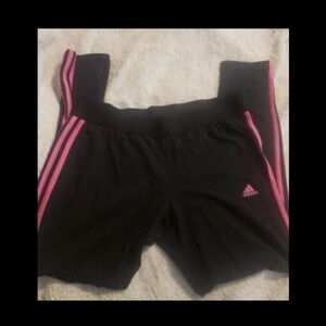 Adidas Women's Black Leggings with Pink Stripes